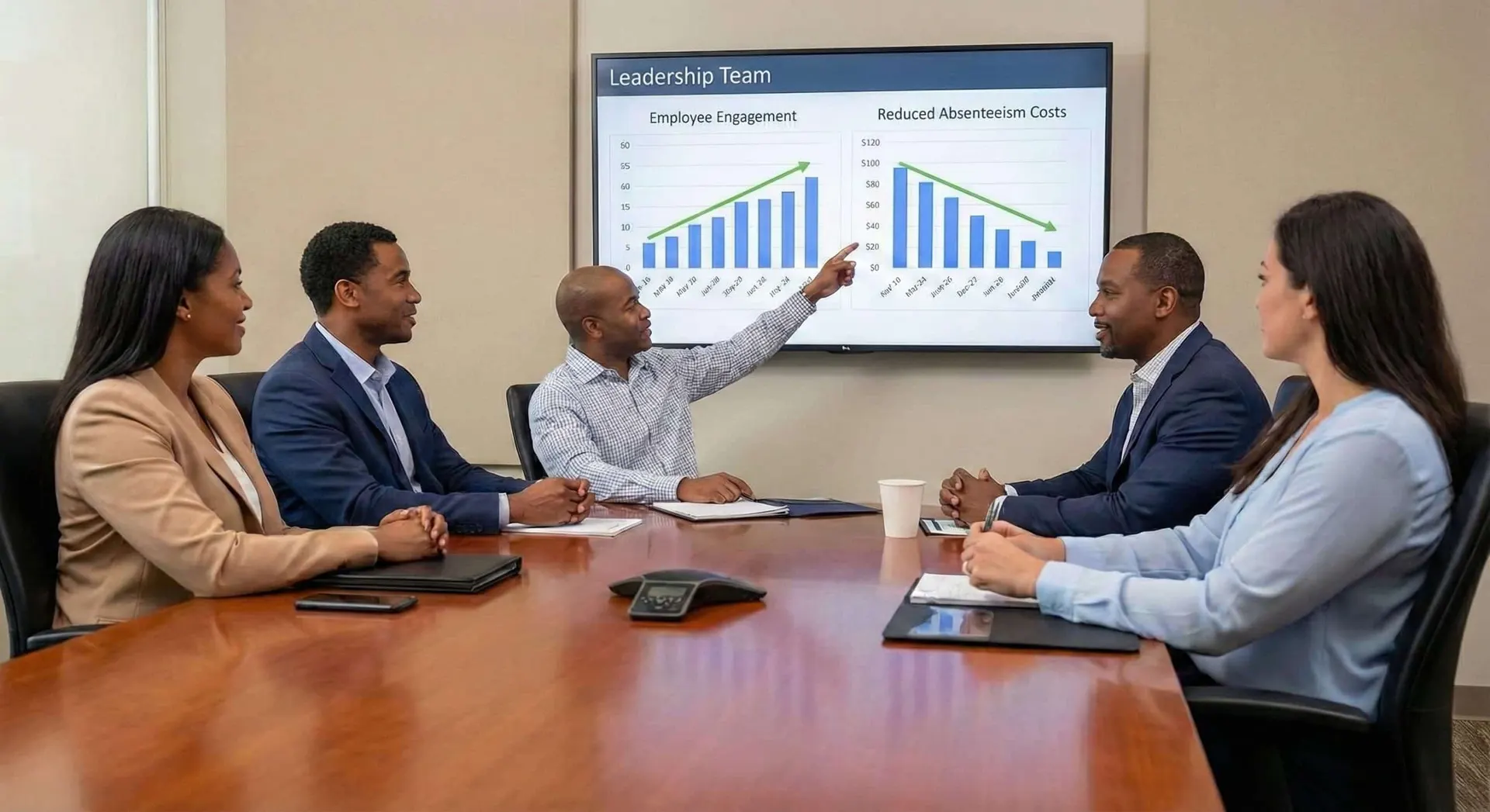 corporate team in board room