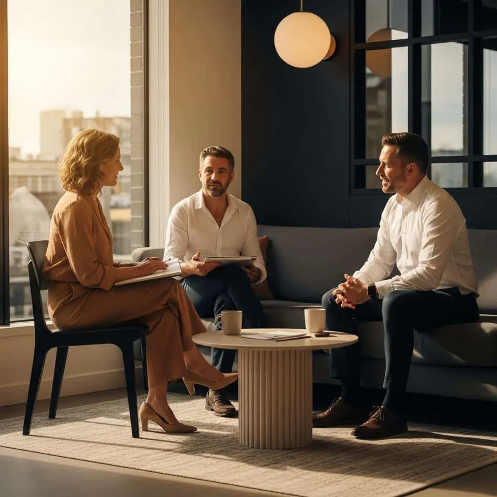 Generating a photorealistic 1-on-1 managerial conversation in a luxe Melbourne office